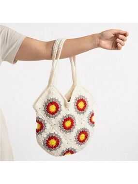 UNBRANDED Hand Crochet Boho Shoulder Bag Floral Motif Unused Unlined